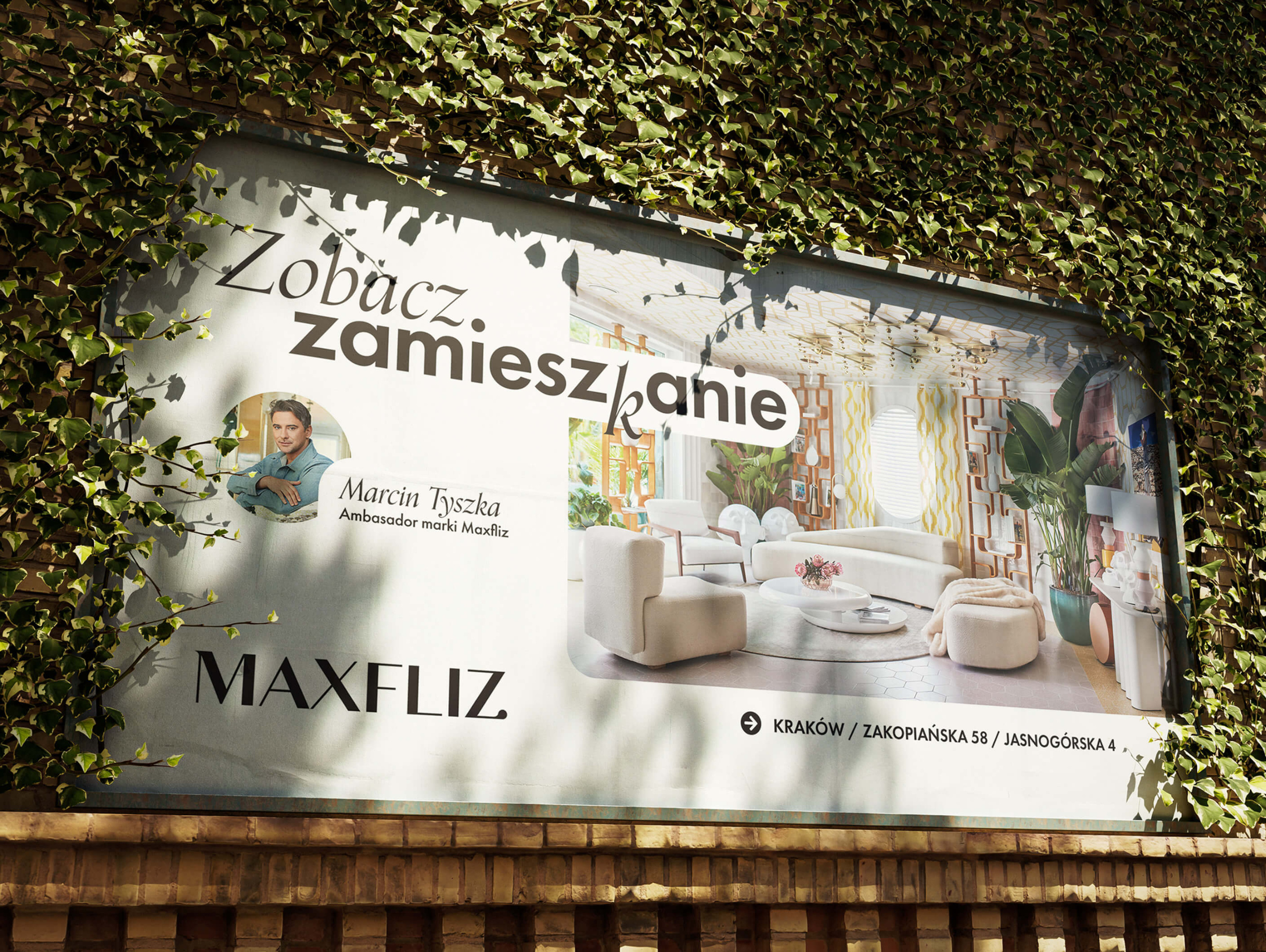 Billboard kampanii reklamowej Zamieszkanie, współpraca Maxfliz z Marcinem Tyszką.