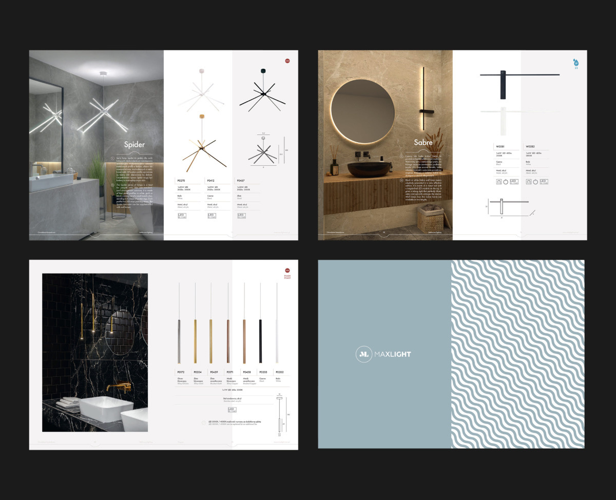 Wybrane strony katalogu oświetlenia łazienkowego marki Maxlight.